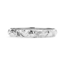Scrolls Engraved Ethical Platinum Wedding Ring, Wide