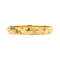 Scrolls Engraved Ethical Gold Wedding Ring, Wide