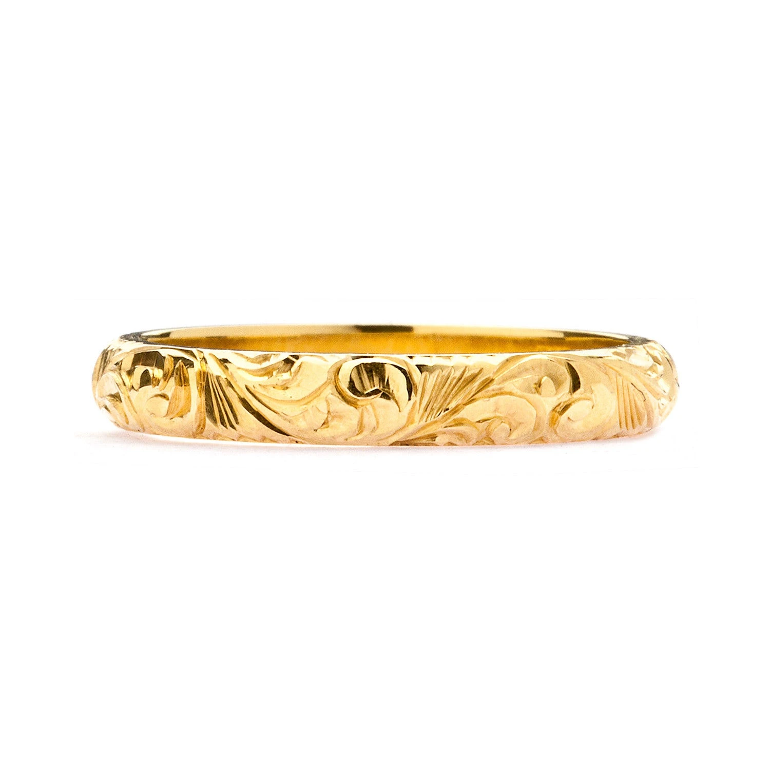 Scrolls Engraved Ethical Gold Wedding Ring, Wide 1 Scrolls Engraved Ethical Gold Wedding Ring, Wide