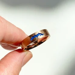 Bespoke Mark Recycled Rose Gold Wedding Band With Blue Enamel -Plant Bargain Shop Lebrusan Studio bespoke Mark wedding band 18ct recycled rose gold and a blue enamel inlay 3