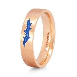 Bespoke Mark Recycled Rose Gold Wedding Band With Blue Enamel